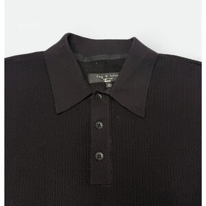 Rag & Bone Polo Shirt Mens Large Black Textured Knit Cotton Blend Short Sleeve